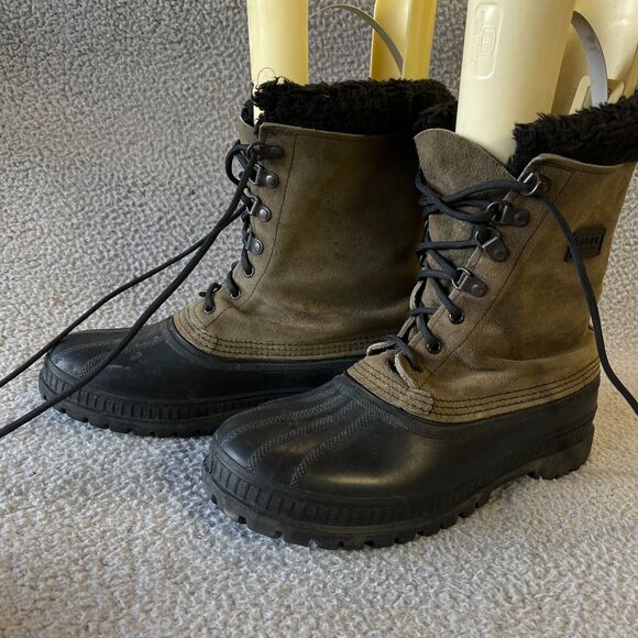 Sorel Kaufman Canada Wool Lined Boots Mens 9 Green Khaki Steel Shank Winter USA - Picture 3 of 11